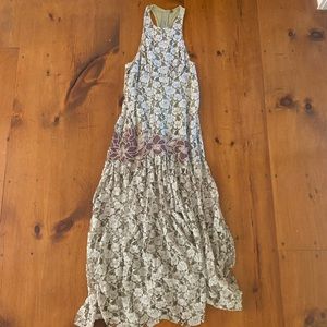 FREE PEOPLE GREEN LACE EMBROIDERED MAXI DRESS